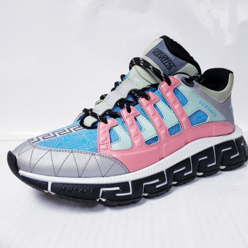 Versace Trigreca Sneakers Silver Argento Sky Bright Coral EU 45 US Mens Size 12 - Picture 7 of 13